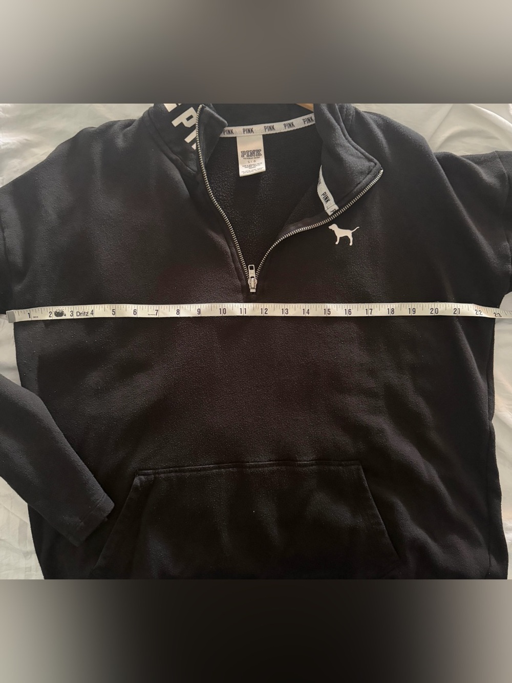 PINK Victoria's Secret Black Half-Zip Pullover with Kangaroo Pocket, Collar - Picture 5 of 6